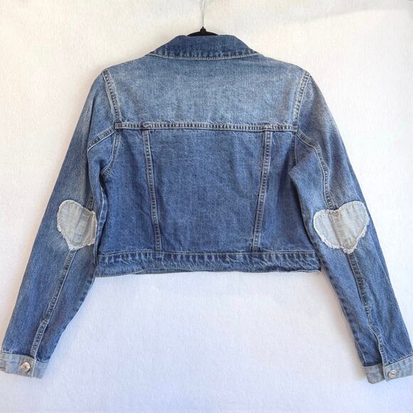 Juicy Couture Cropped Denim Jacket with Heart Patch Elbows Women’s Size M - Picture 2 of 6